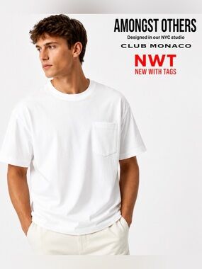 Amongst Others Club Monaco Men's Pocket T Shirt White Boxy Drop Shoulder NWT M